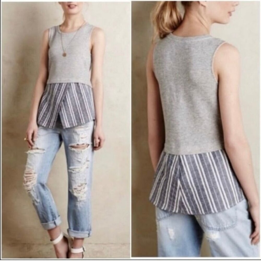 Sundays in Brooklyn Anthropologie Ashton Layered Tank Women Small‎ Gray Stripe